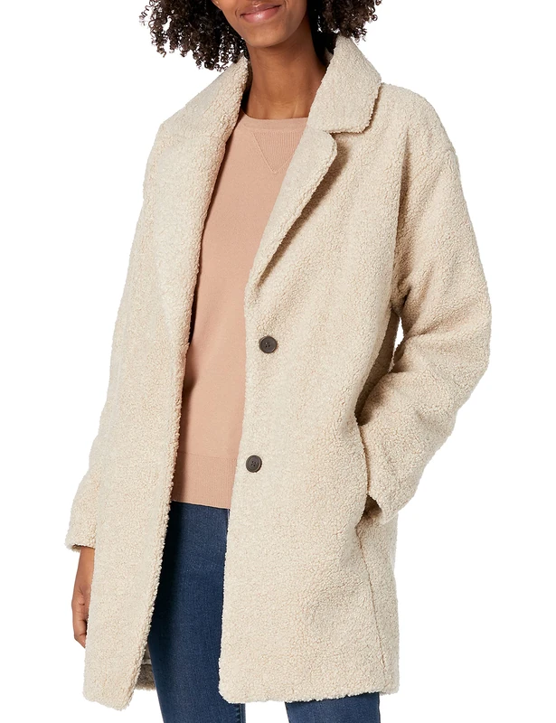 Amazon Essentials Women's Teddy Bear Fleece Oversized-Fit Lapel Jacket, Sand, XS