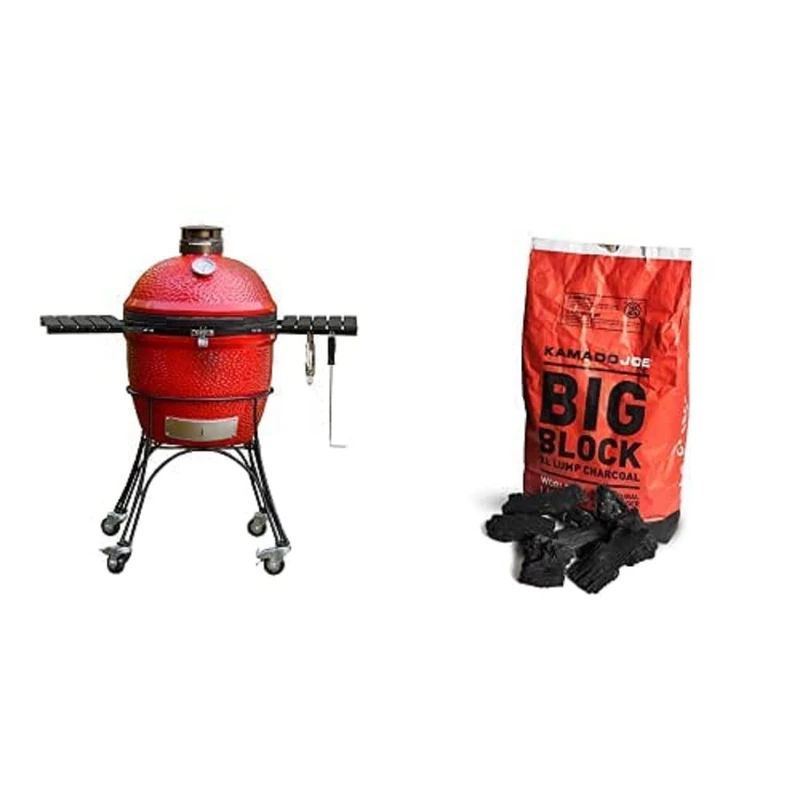 Kamado Joe KJ23RHC Classic II Charcoal Grill, Blaze Red & KJCHAR Hardwood Extra Large Lump Charcoal