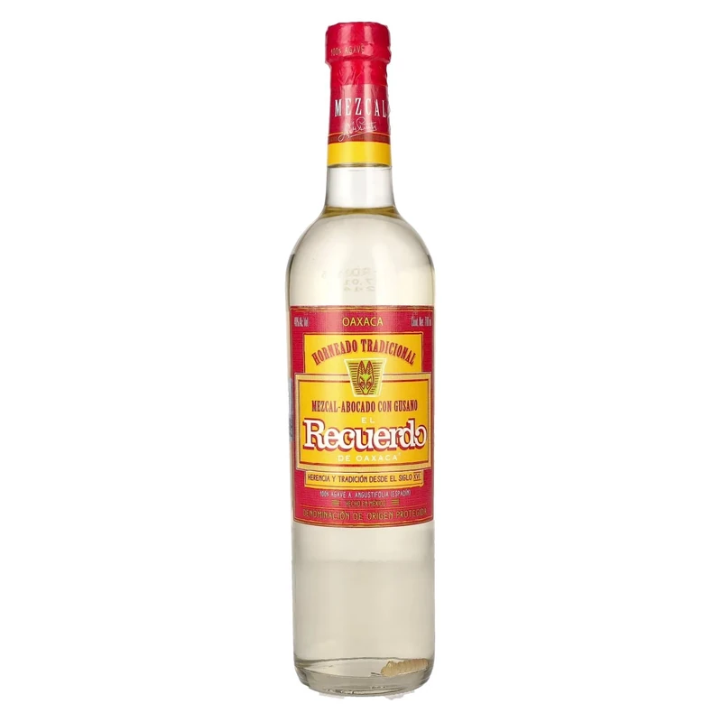 El Recuerdo Mezcal Abocado Con Gusano, unaged with agave worm! 40% abv, 70cl