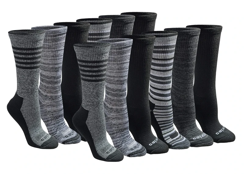 Dickies Women's Dri-tech Fashion Moisture Control Crew Socks, Available in S-XL (5, 6, Black Stripe (12 Pairs), M (Pack of 24)