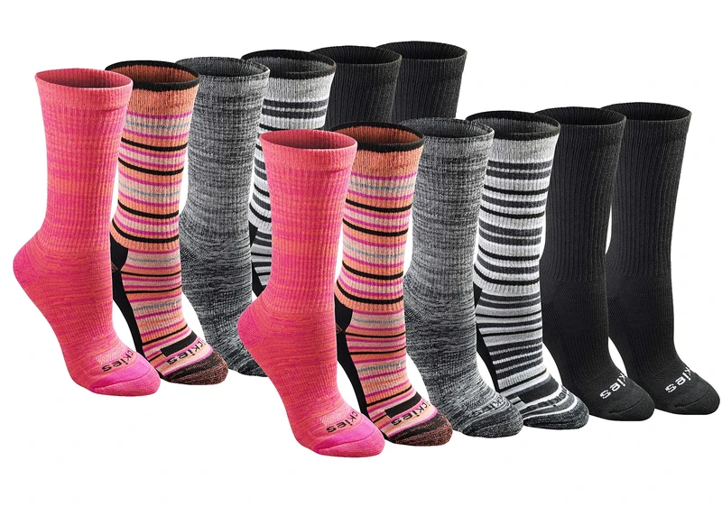 Dickies Women's Dri-tech Fashion Moisture Control Crew Socks, Available in S-XL (5, 6, Stripe (12 Pairs), M (Pack of 24)