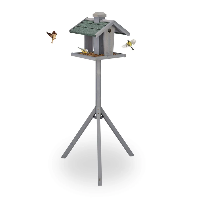 Relaxdays Bird House, Feeding Station, Standing, H x W x D: approx. 135 x 67 x 56 cm, Grey/Green