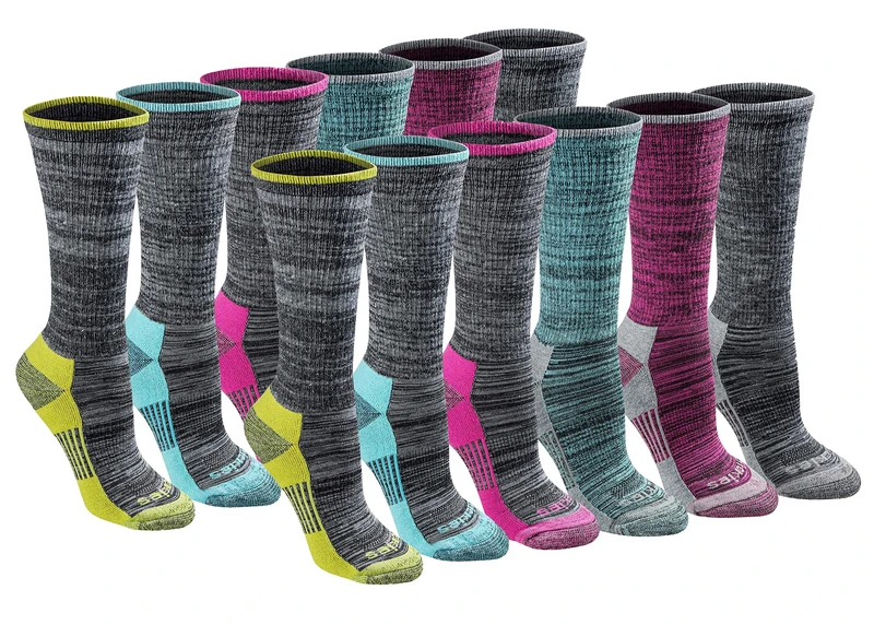 Dickies Women's Dri-tech Fashion Moisture Control Crew Socks, Available in S-XL (5, 6, Black Heathered (12 Pairs), M (Pack of 24)