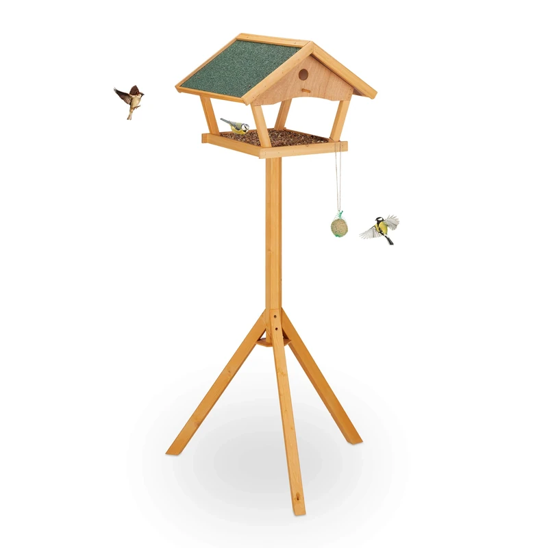 Relaxdays Bird House, Feeding Station, Standing, H x W x D: approx. 137 x 66 x 59 cm, Natural/Green