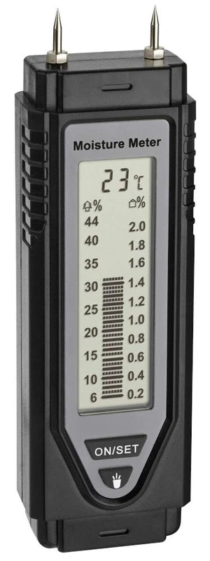 TFA Dostmann Material Moisture Meter, 30.5506.01, Wood and Building Moisture Measurement, with Temperature Display, Protective Cap, Black