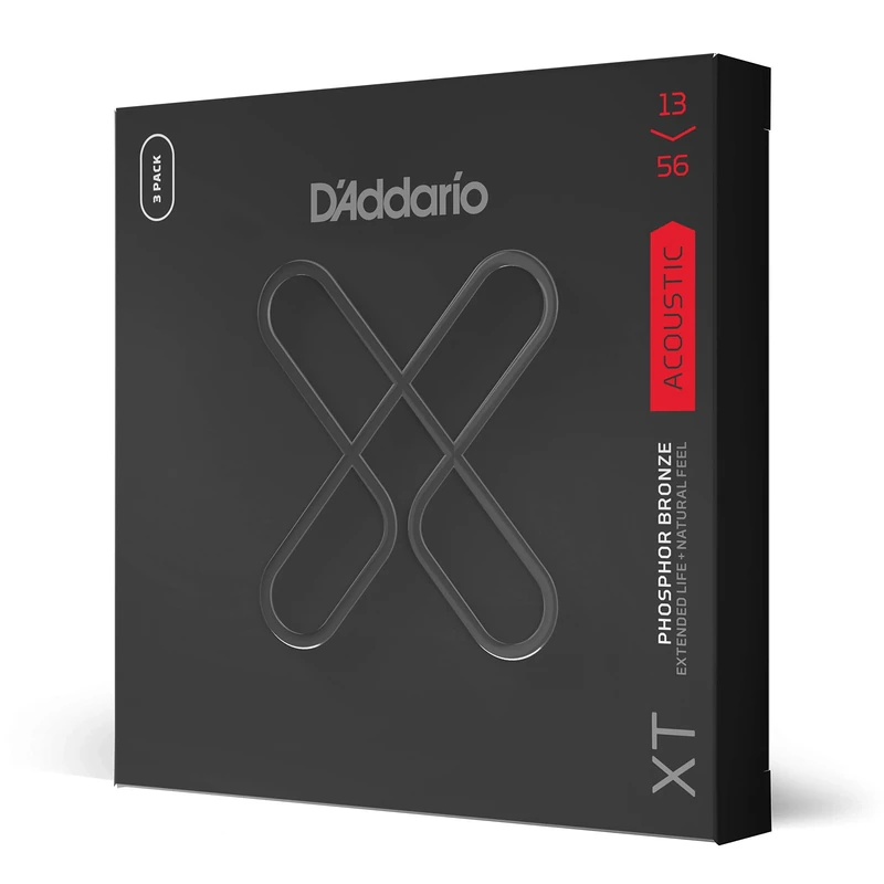 D'Addario Acoustic Guitar Strings, XT Phosphor Bronze Coated, XTAPB1356-3P, Medium Gauge 13-56, 6-String Set, Pack of 3