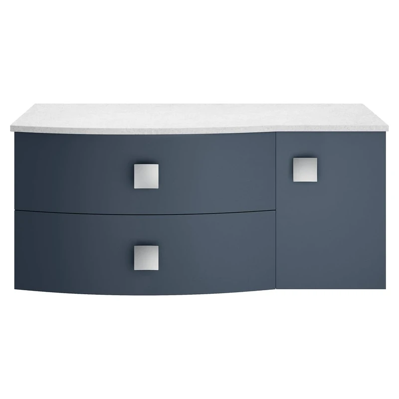 Hudson Reed SAR303L Sarenna Modern Bathroom Wall Hung 2 Drawer 1 Door Vanity Unit with Marble Worktop, LH, 1000mm, Mineral Blue/White Marble