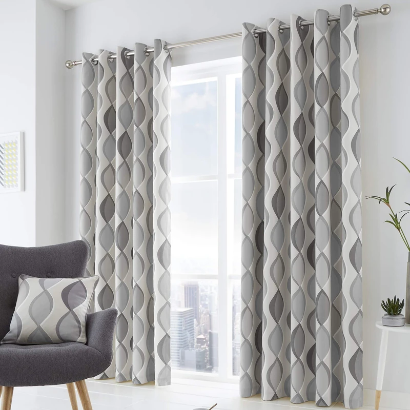 Fusion Lennox Grey 100% Cotton Eyelet Curtains - 229x183cm