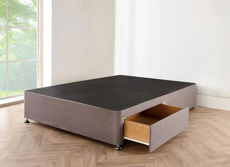 NA2 Divan Beds Deals Double Bed base | Charcoal Chenille Fabric Bed with 2 Storage Drawers | Chrome Feet Support