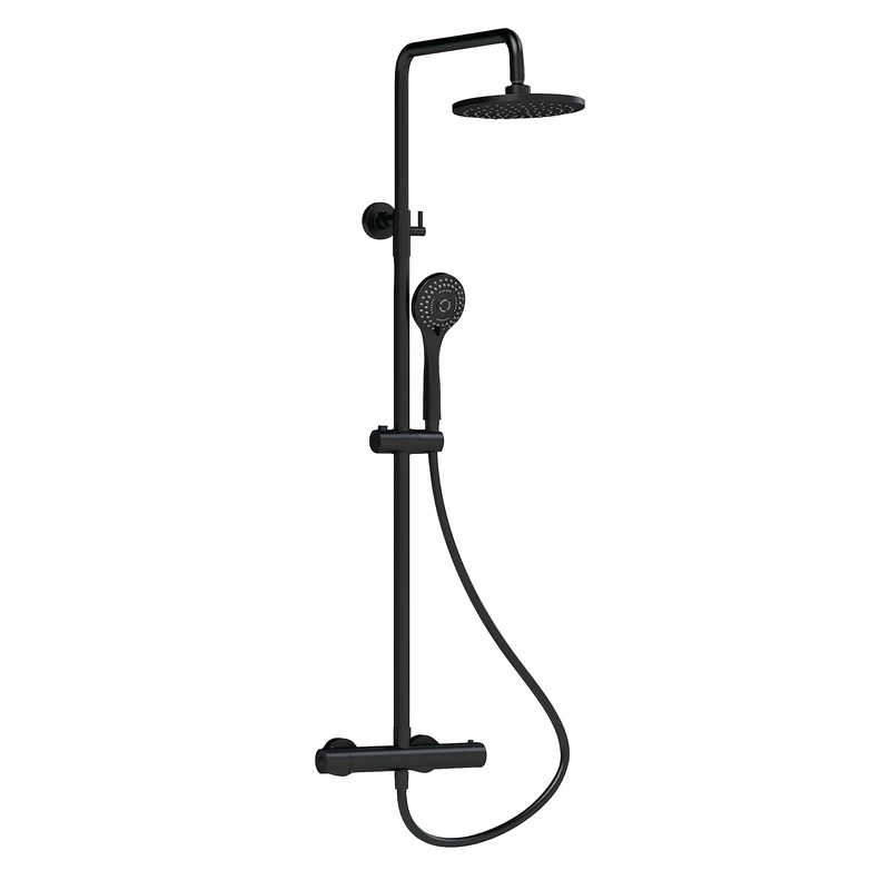 Nuie JTY475 Modern Bathroom Round Thermostatic Bar Shower with Telescopic Kit with 3 Function Handset, Matt Black