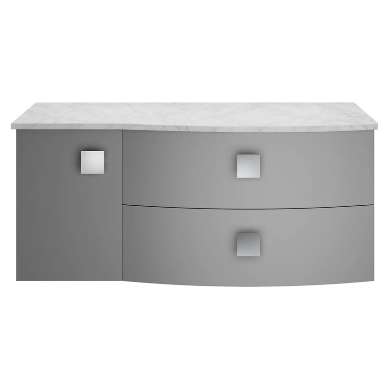 Hudson Reed SAR205R Sarenna Modern Bathroom Wall Hung 2 Drawer 1 Door Vanity Unit with Marble Worktop, RH, 1000mm, Dove Grey/Grey Marble