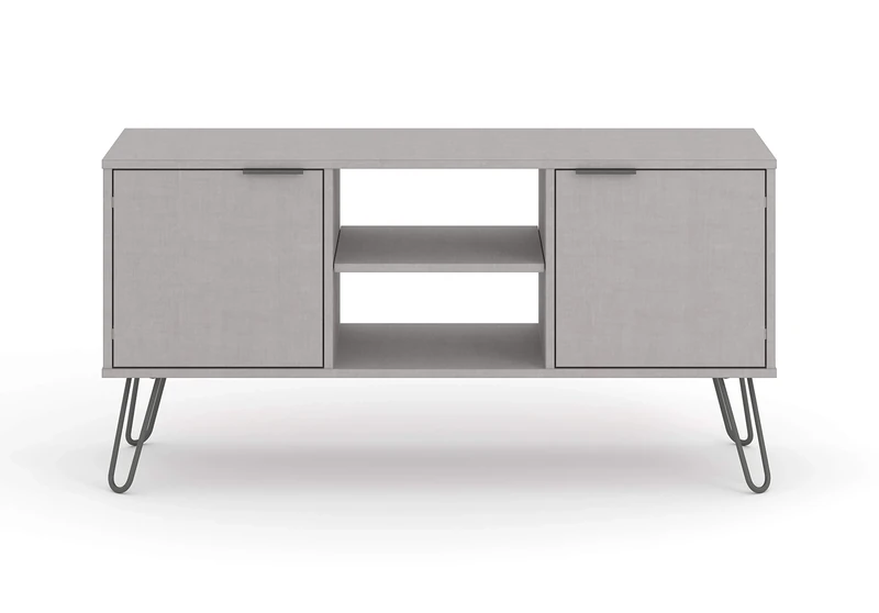 Home Source TV Cabinet Stand, Industrial Living Room Media Storage Unit, Grey, 2 Door