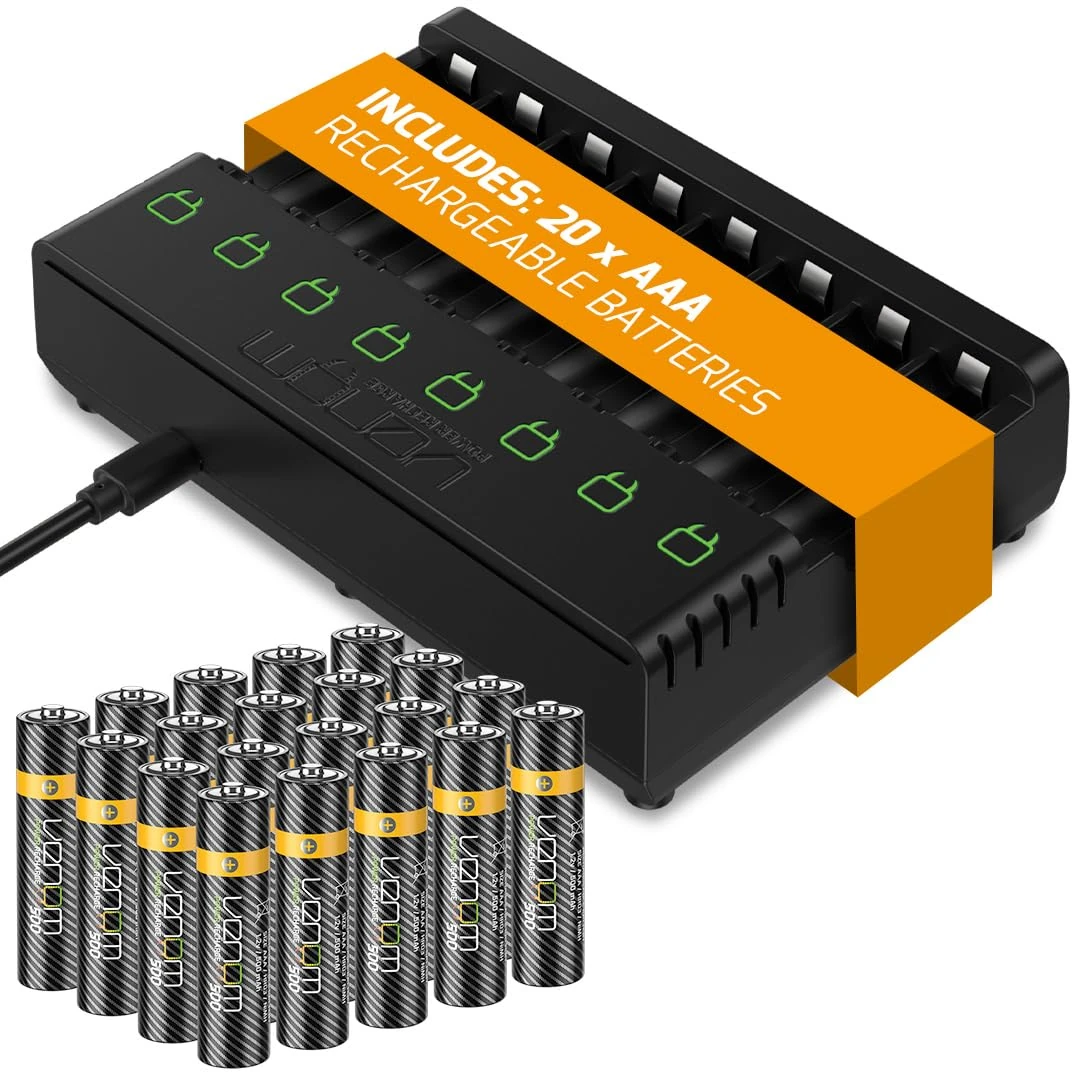 Venom Power 8-Way Charging Dock plus 20 x AAA 500mAh Rechargeable Batteries