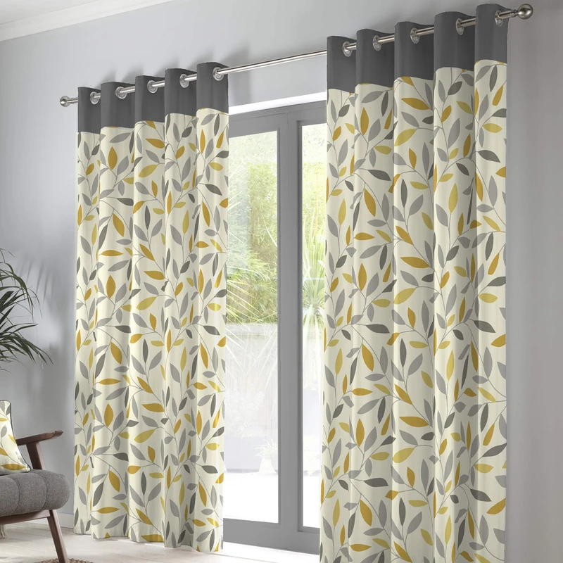 Fusion Beechwood - 100 Pair of Eyelet Curtains, Cotton, Ochre, 90 Width x 72 Drop (229 x 183 cm)