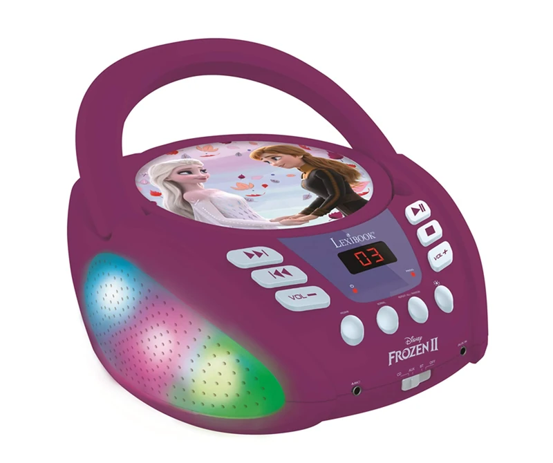 Lexibook, Frozen, Bluetooth CD Player for Kids, Portable, Multicoloured Light Effects, Microphone, Aux-in Jack, AC or Battery-Operated, Girls, Boys, Purple, RCD109FZ