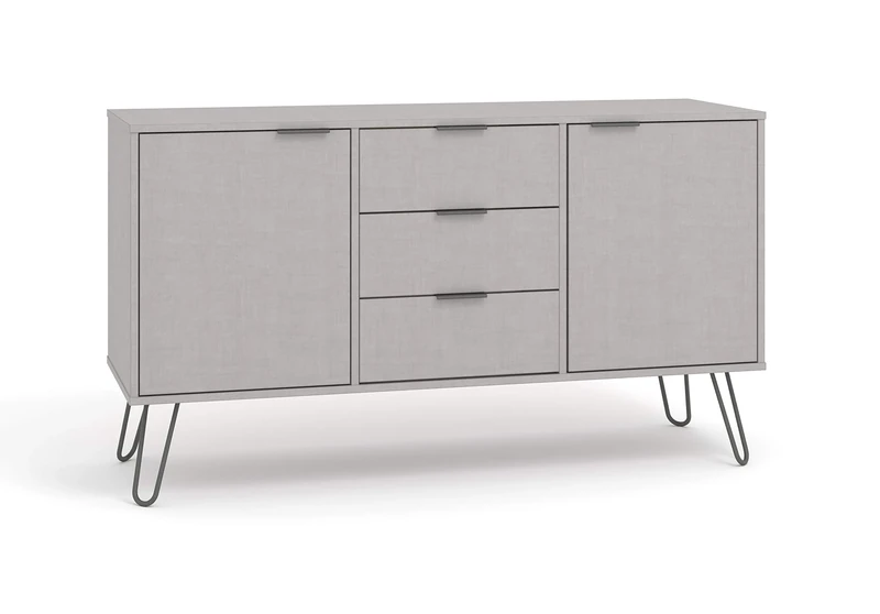 Home Source Sideboard Cupboard, Living Room Industrial Storage Cabinet, 3 Drawer, Grey