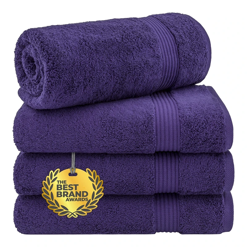 Cotton Paradise Bath Towels for Bathroom, 100% Cotton 4 Piece Turkish Bath Towel Set, Soft Plush Towels Clearance Bathroom Set, Purple Bath Towels