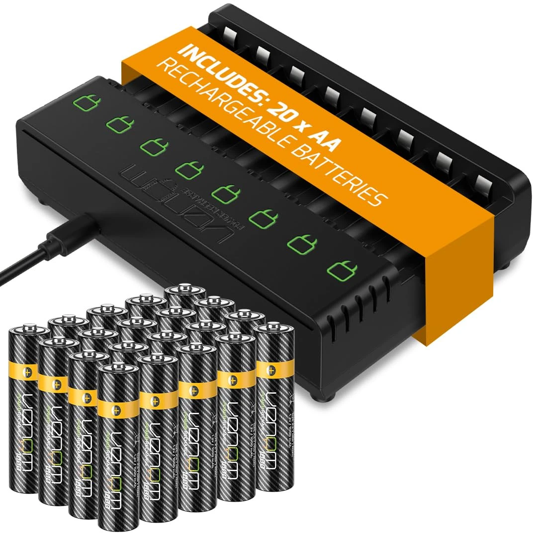 Venom Power 8-Way Charging Dock plus 20 x AA 1000mAh Rechargeable Batteries
