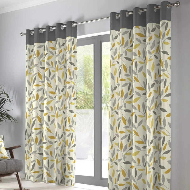 Fusion Beechwood - 100 Pair of Eyelet Curtains, Cotton, Ochre, Width x 90" Drop (229 x 229 cm)
