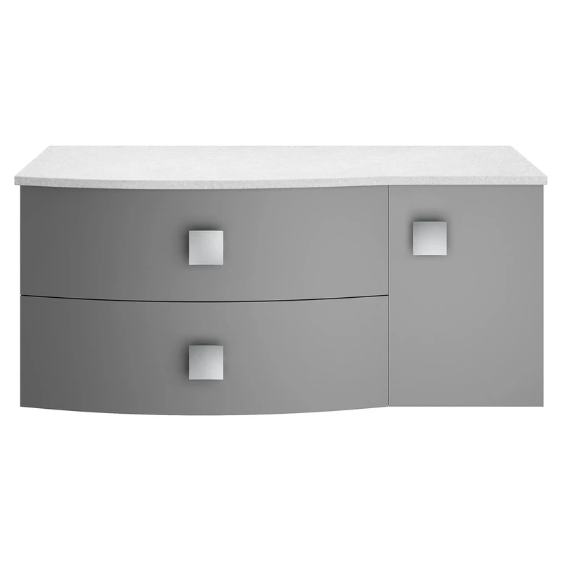 Hudson Reed SAR203L Sarenna Modern Bathroom Wall Hung 2 Drawer 1 Door Vanity Unit with Marble Worktop, LH, 1000mm, Dove Grey/White Marble