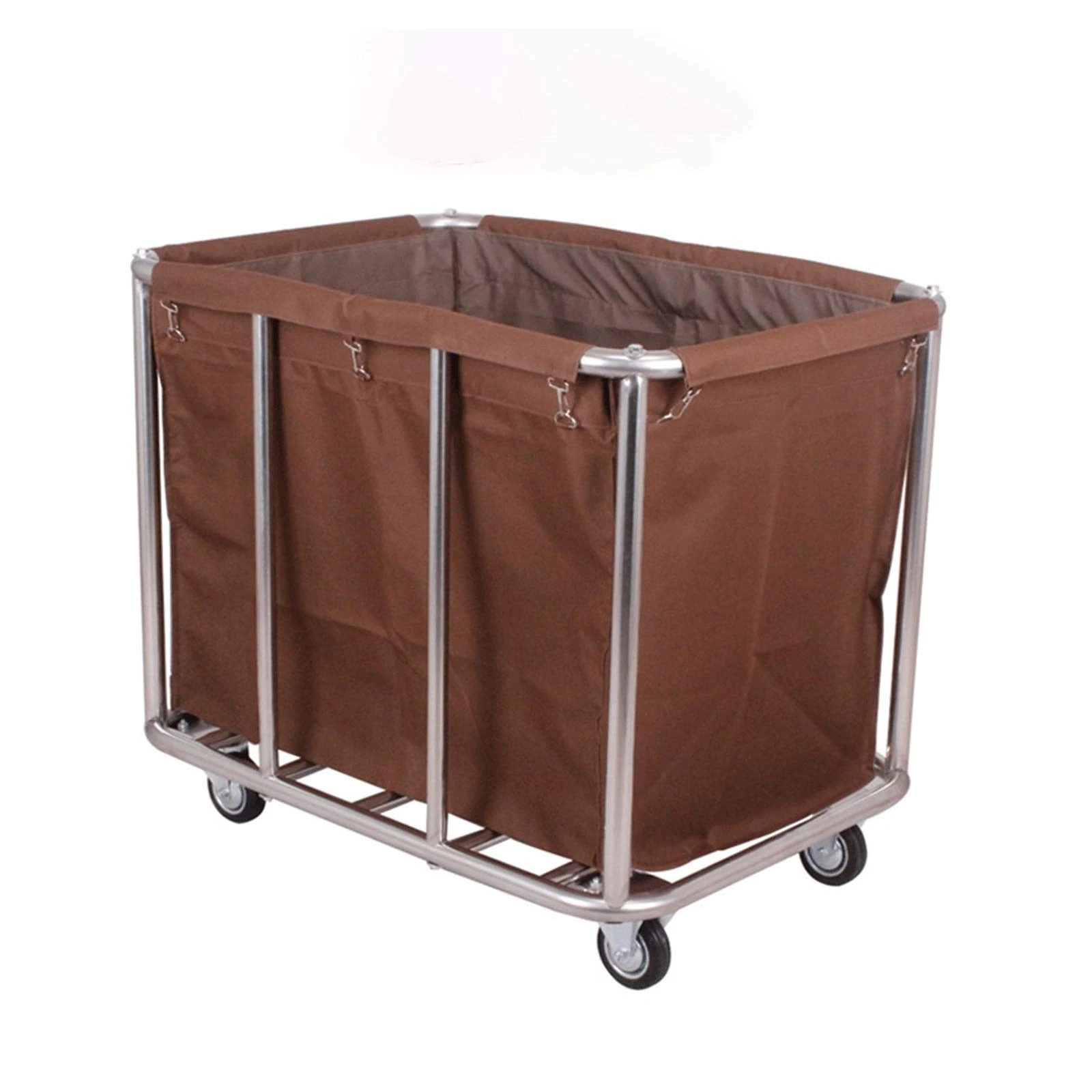 BKWJ 4 Wheel Cart, Hotel Stainless Steel Recycling Truck, Laundry Collection Truck, Room Service, Portable Grocery Cart, Rectangular Recycling Truck (Color : Brown)
