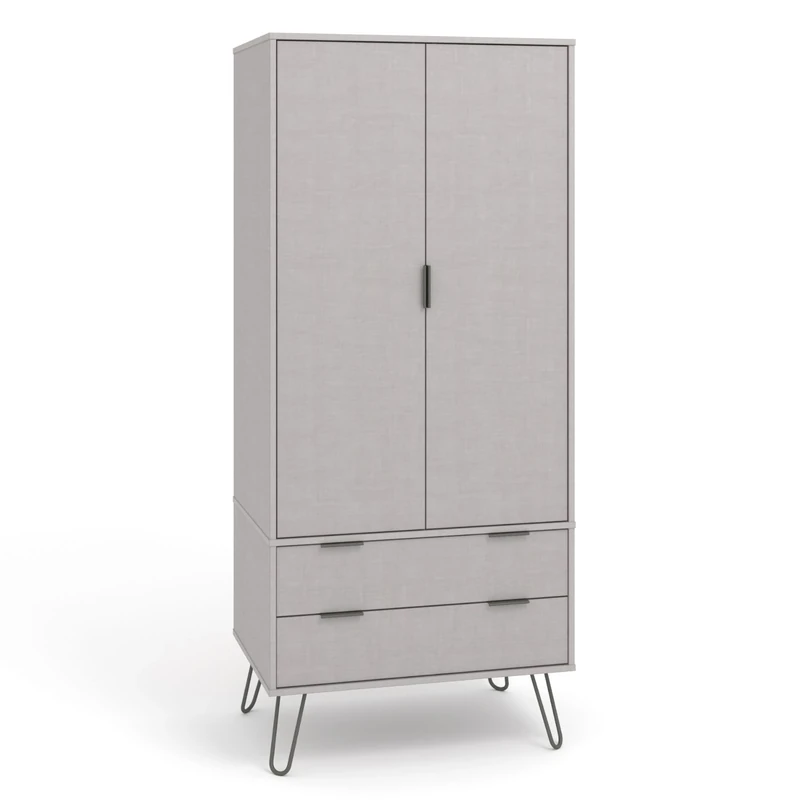 Home Source 2 Door Wardrobe Cupboard, Industrial Storage Cabinet, Grey Finish, 2 Drawer