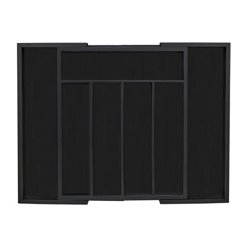 Relaxdays Bamboo Cutlery Tray, Extendable, 7 Compartments, for Utensils, 5.5 x 31.5-48.5 x 37 cm, Drawer Insert, Black