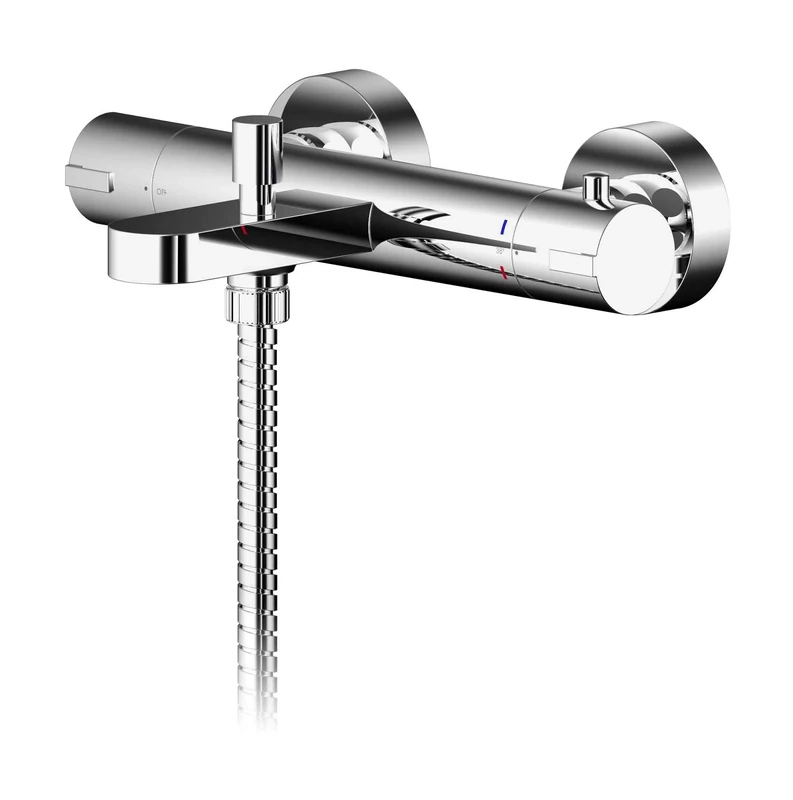 nuie BIN005 Binsey | Modern Bathroom Wall Mount Round Thermostatic Bath Shower Mixer Tap with Bottom Outlet (Excludes Shower Kit), 50mm x 264mm, Chrome