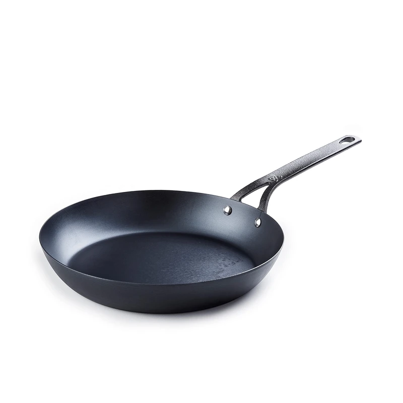 BK Black Steel Pre-Seasoned 30 cm Carbon Steel Frying Pan Skillet, Suitable for Induction, Oven & Broiler Safe up to 350C, Durable and Professional, Black - Image 1