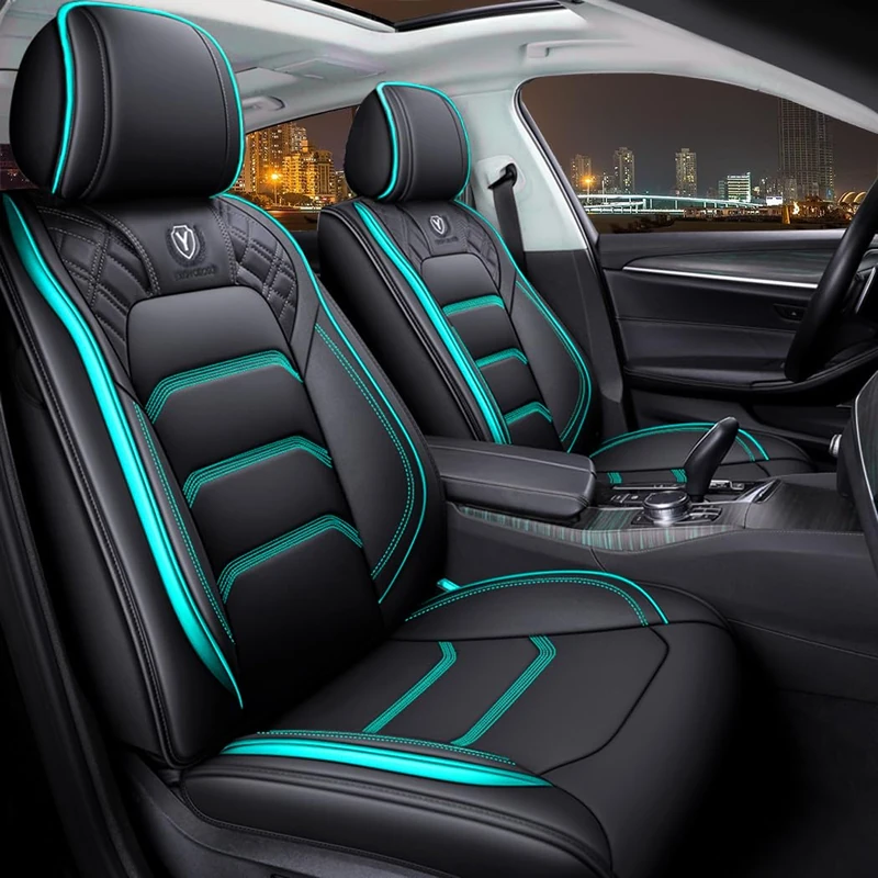 YXQYOEOSO Comfortable Leather Auto Car Seat Covers 5 Seats Full Set Universal Fit (Black & Green)
