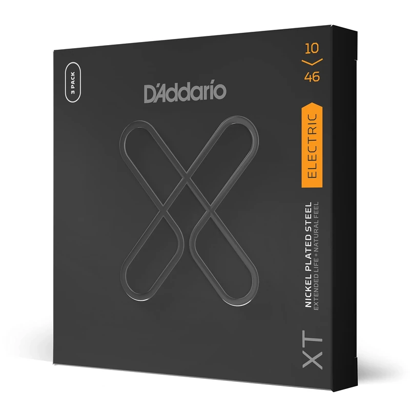 D'Addario Guitar Strings - XT Nickel Coated Electric Guitar Strings - XTE1046-3P - Extended String Life with Natural Tone & Feel - For 6 String Guitars - 10-46 Regular Light, 3-Pack