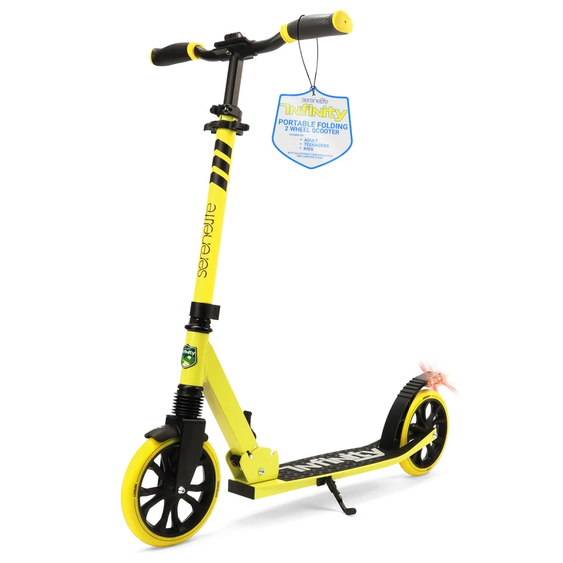 SereneLife Folding Kick Scooter, Kick Scooters for Kids Ages 8–12 and Adults, Boys, Girls, Teenagers 11–15, Stunt Folding with Big Wheels, Lightweight & Adjustable, Yellow