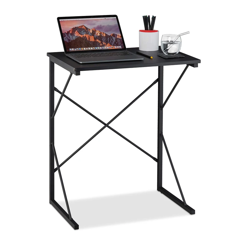 Relaxdays Desk, Compact Computer Table, Dimensions H x W x D: 75 x 60 x 40 cm, MDF & Metal, Black