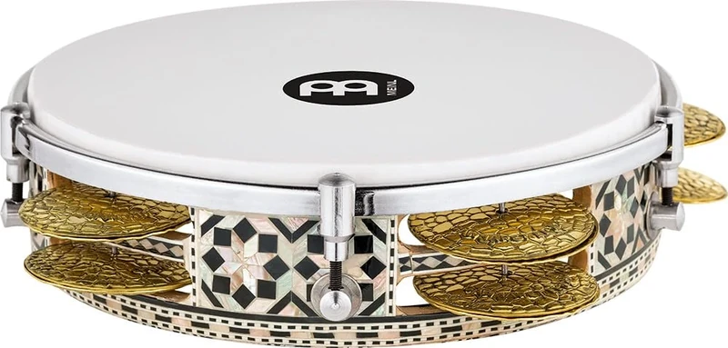 Meinl Percussion Artisan Riq Drum - Frame Drum with Jingles - Diameter 8.75 Inches - Wood / Brass, Multicoloured / Gold (AERIQ1)