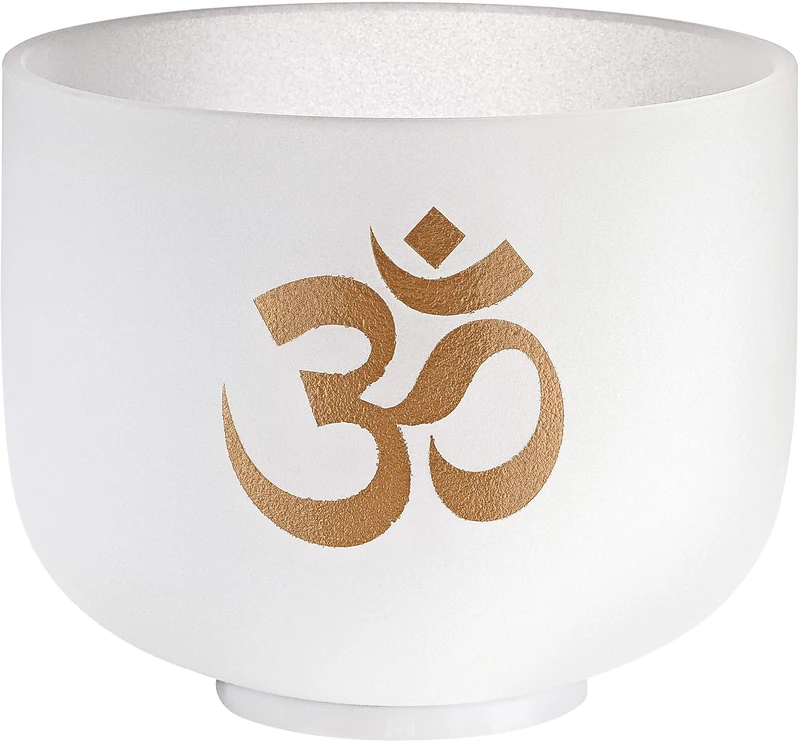 Sonic Energy Crystal Singing Bowl – 8“ Golden OM symbol – 432 Hz Tuning, Note C#5 – For Meditation, Yoga, Sound Healing – Silicone Ring included (CSB8OM)
