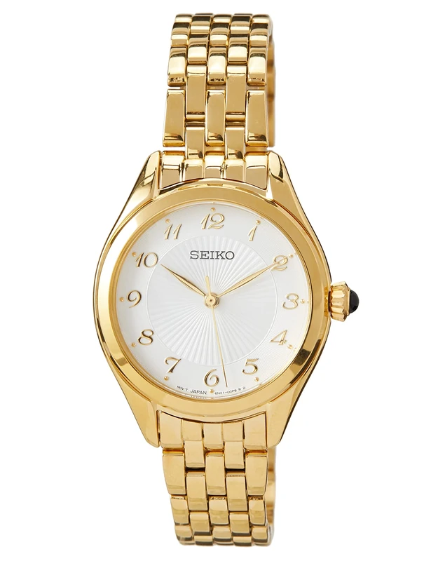 Seiko Women's Quartz Watch Stainless Steel with Leather Strap, Gold, Quartz