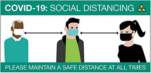 COVID-19 Social distancing Please Maintain a safe distance at all times - PVC banner c/w eyelets 1270x610mm