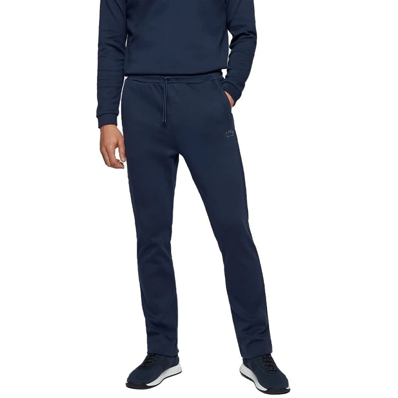 BOSS Mens Hadim Cotton-Jersey Tracksuit Bottoms with Curved Layered Logo