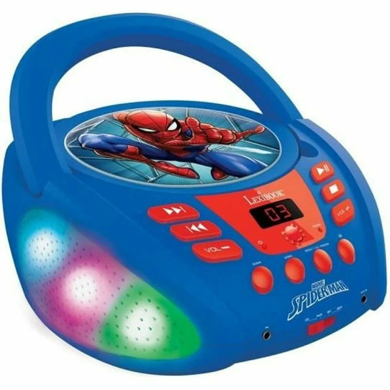 Lexibook, Spider-Man, Bluetooth CD player for kids, Portable, Multicoloured light effects, Microphone jack, Aux-in jack, AC or battery-operated, Girls, Boys, Blue/Red, RCD109SP