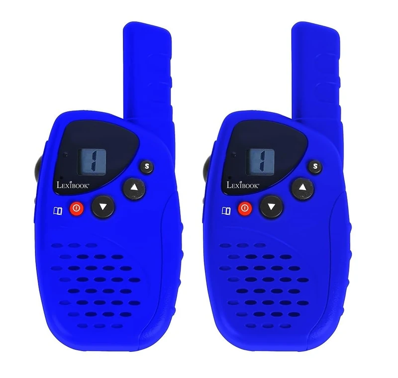 LEXIBOOK, 5km Long Distance Walkie Talkies with Charging Cradle, LCD Screen, Flashlight, Belt Clip, Outdoor Adventure Communication & Action Game, Rechargeable, Blue, TW45Z