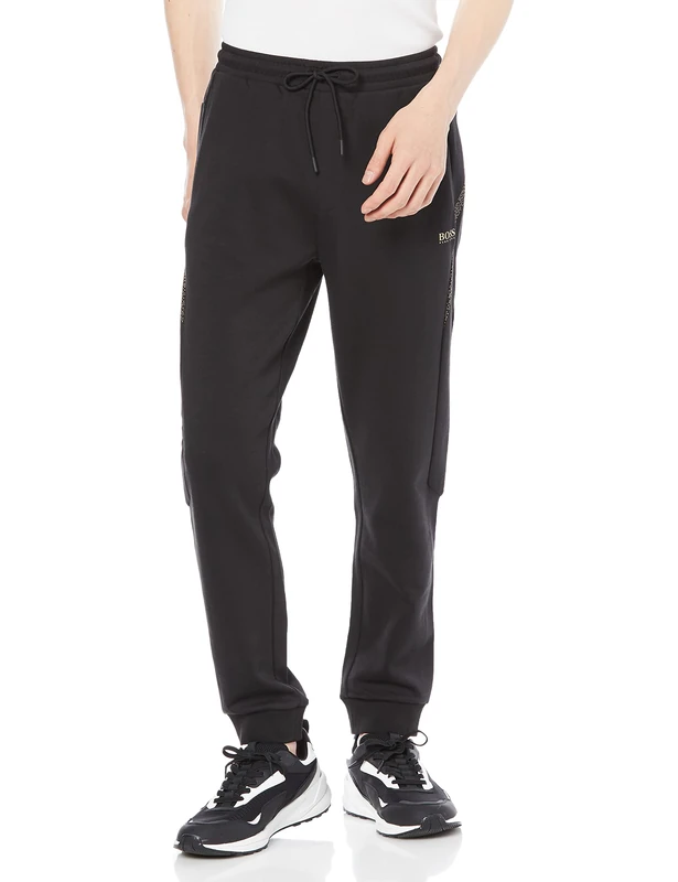 BOSS Mens Hadiko 2 Logo Tracksuit Bottoms with Pixel Print and Hemmed Cuffs Black