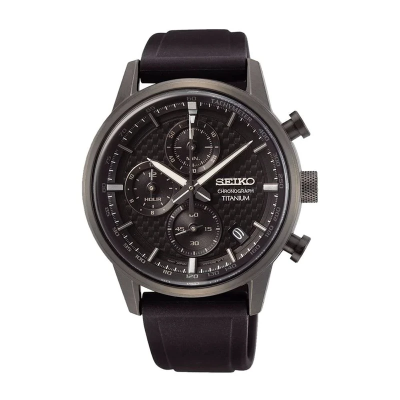 Seiko Men's Quartz Watch Titanium with Stainless Steel Strap, Grey/Black, Chronograph