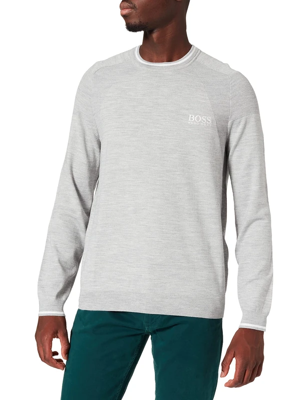 BOSS Mens Riceno Regular-fit Logo Sweater with Structured Blocking Grey