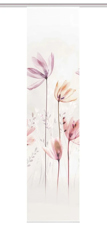 KUKAT 84067 Sliding Curtain Digital Print on Bamboo Look with Flower Motif 260 x 60 cm Natural