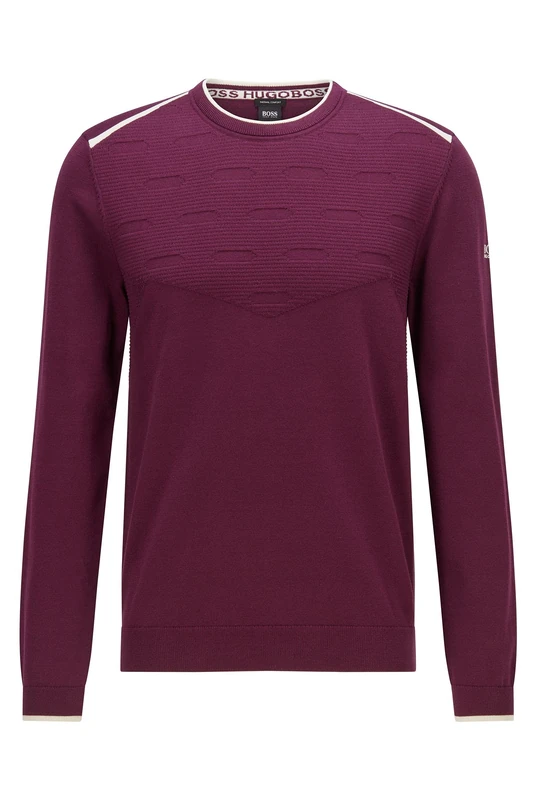 BOSS Mens Rogeo Cotton-Blend Sweater with Contrast Details Purple