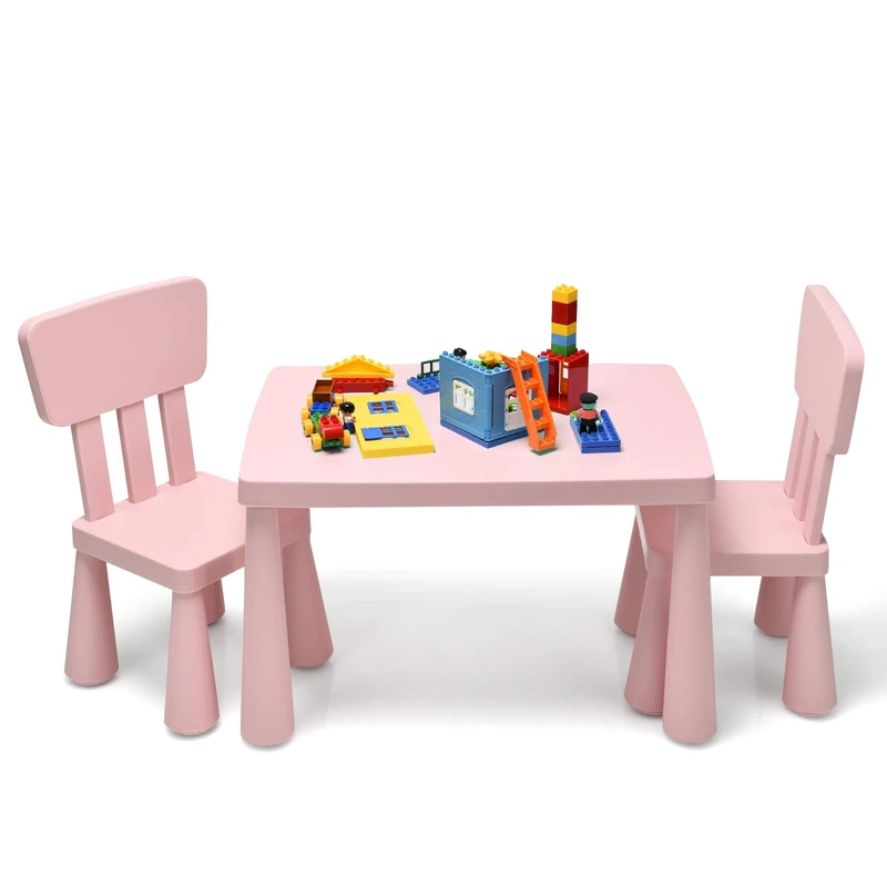 GYMAX Kids Table and Chair Set, Toddler Activity Table with 2 Chairs, Children Furniture Set for Playing, Learning, Eating and Drawing (Pink)