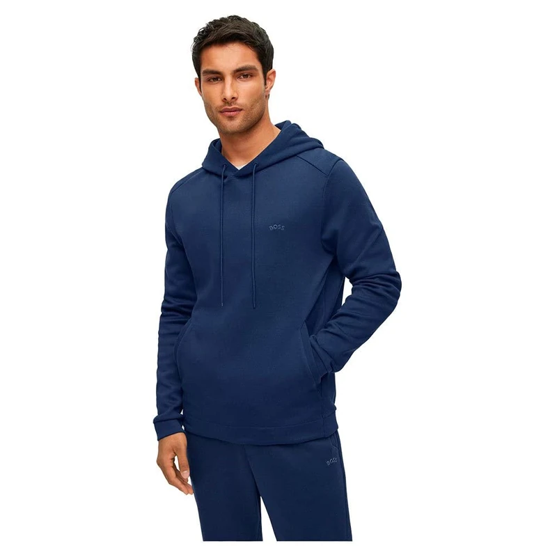BOSS Mens Soody Mixed-material hooded sweatshirt with curved logo