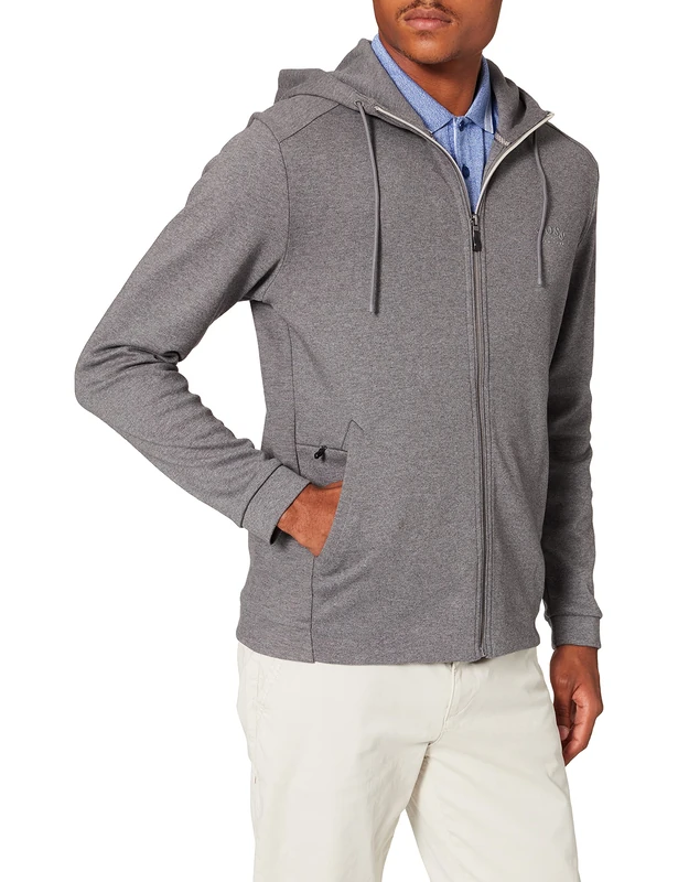 BOSS Men's Saggy Hooded Sweat Jacket with Various Structures and Mobile Phone Pocket with Zip, Medium Grey31, S