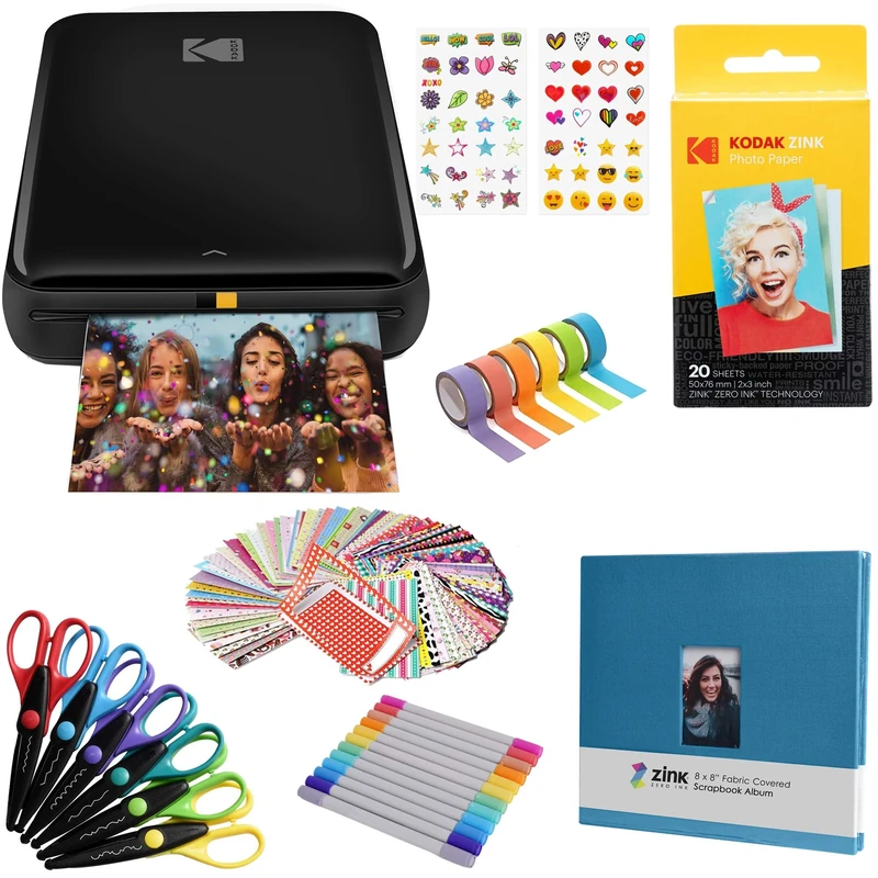KODAK Step Wireless Mobile Instant Photo Printer (Black) Scrapbook Bundle