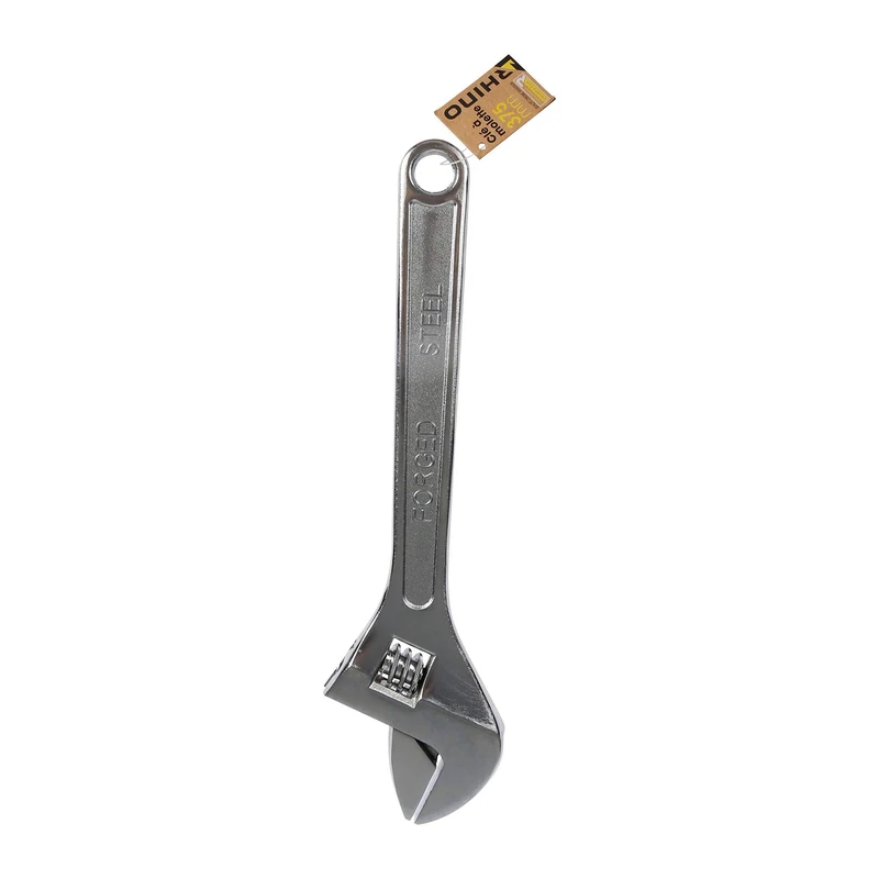 RHINO Adjustable Long Wrench 375mm Length High Quality Adjustable Wrench with Wide Opening - Made of Steel (Chrome Vanadium) - - Various Sizes Available
